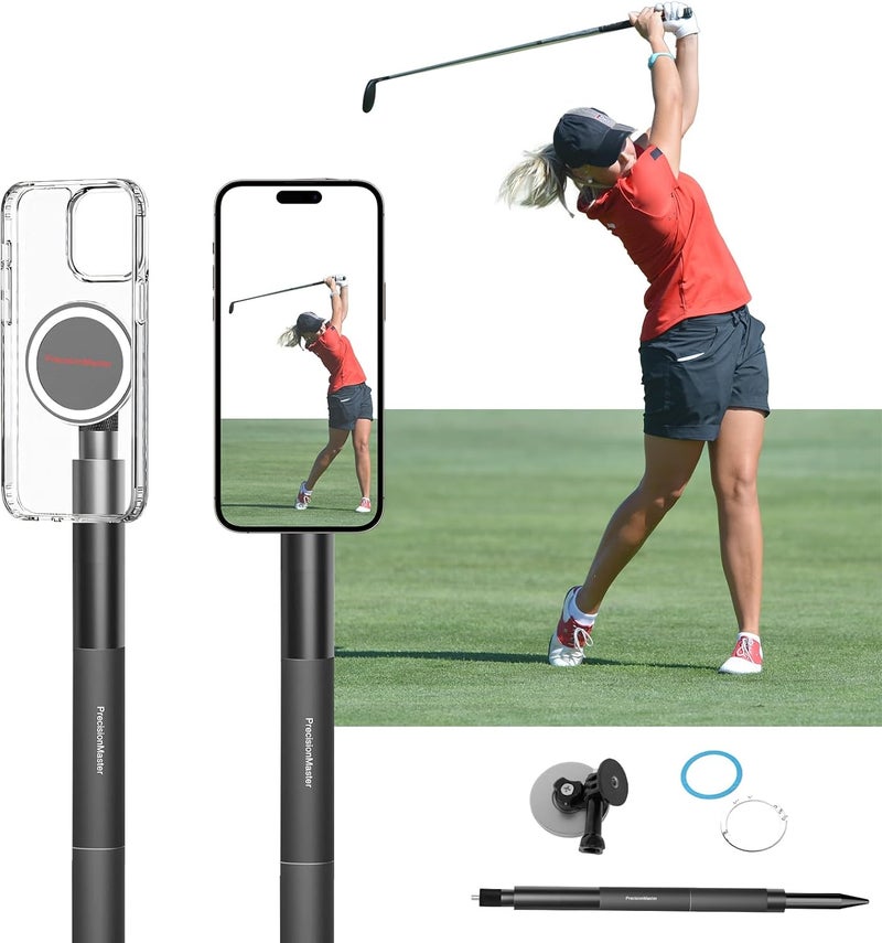 PrecisionMaster Golf Monopod Stick, Record Golf Swing with Magnetic Phone Holder, Adjustable Tripod with Spike Stake Golf Accessories Golf Swing Training, Compatible with Gopro Insta, Golf Train Aids - Image 1